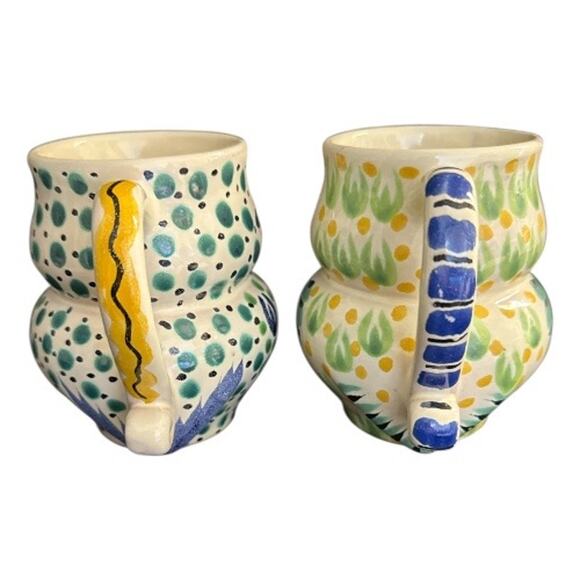 Anthropologie Gorky Gonzalez Mexican Pottery Hand Painted Owl Mug Set of 2 - Picture 3 of 10